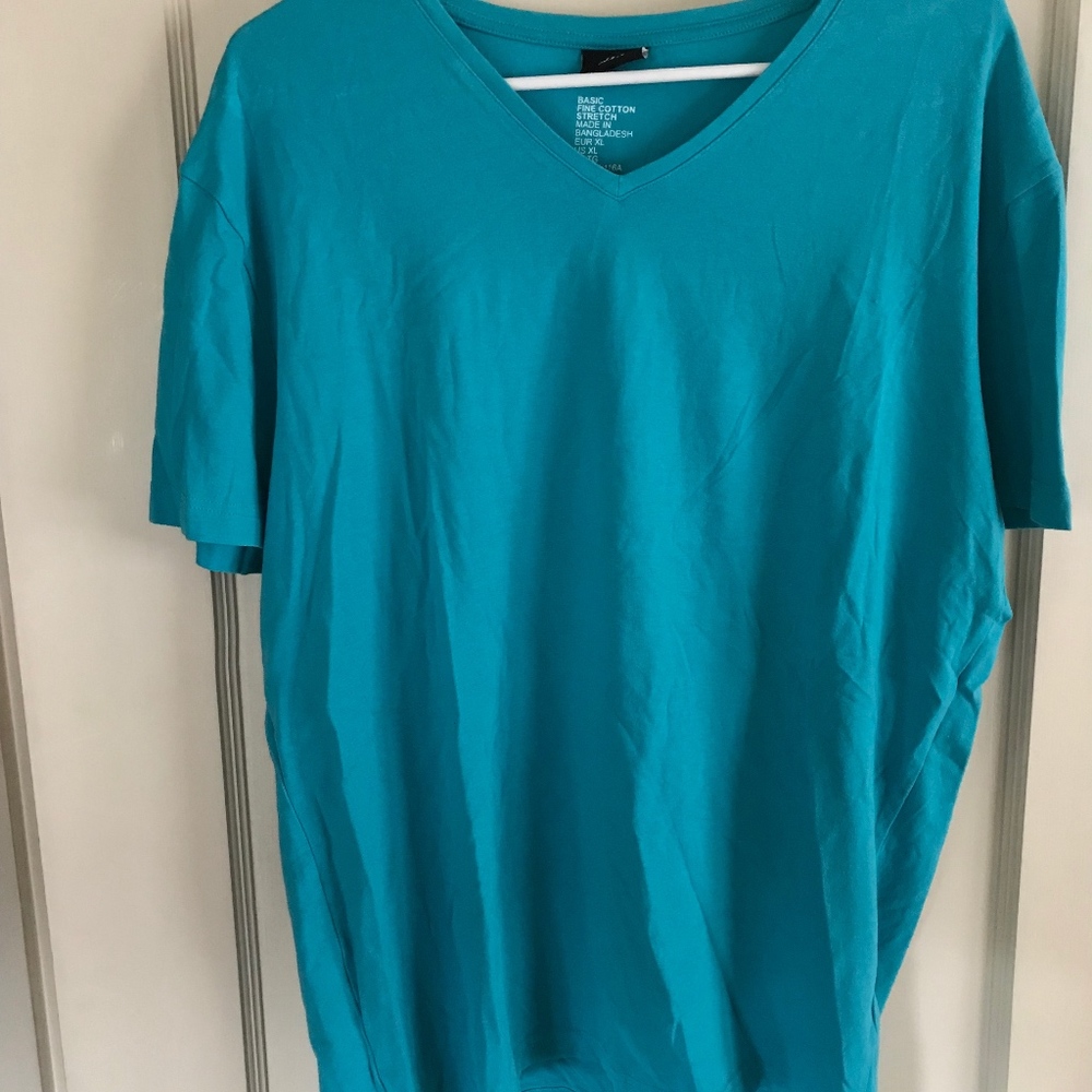 h and m v neck mens t teal blue size xl
